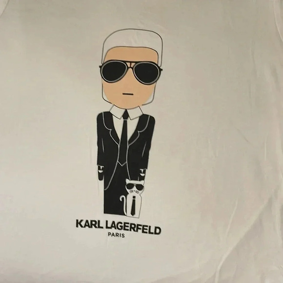 RARE Karl Lagerfeld Paris Signature Logo Short Sleeve T-Shirt Size Small - Picture 2 of 11